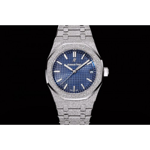 Audemars Piguet Royal Oak 41mm 15500 Frosted SS OMF 1:1 Best Edition Blue Textured Dial on Frosted SS Bracelet SA4302 Super Clon