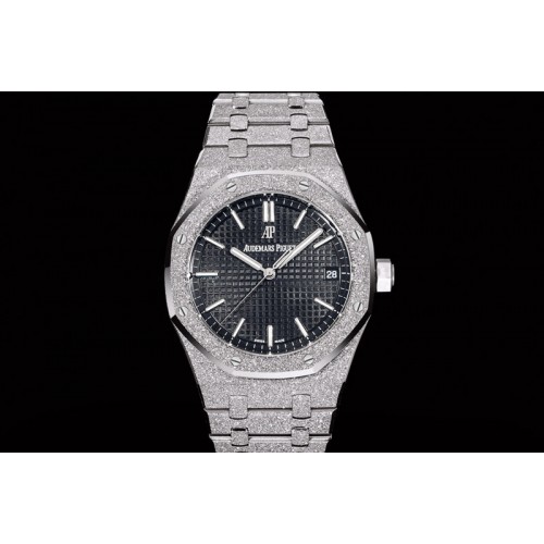 Audemars Piguet Royal Oak 41mm 15500 Frosted SS OMF 1:1 Best Edition Black Textured Dial on Frosted SS Bracelet SA4302 Super Clo