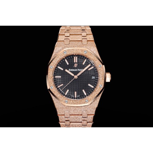 Audemars Piguet Royal Oak 41mm 15500 Frosted RG OMF 1:1 Best Edition Black Textured Dial on Frosted SS Bracelet SA4302 Super Clo
