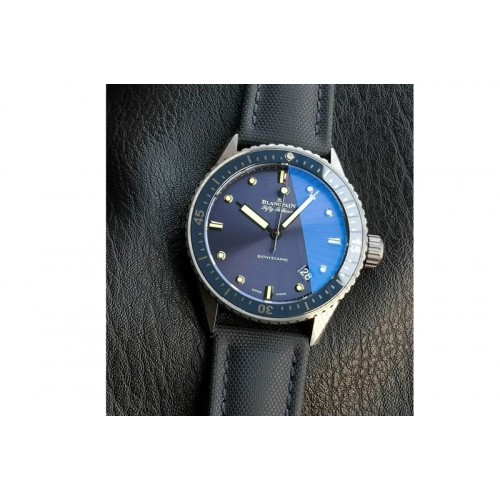 Blancpain Fifty Fathoms Bathyscape Titanium Ceramic Bezel GF 1:1 Best Edition Blue Dial On Nylon Strap A1315