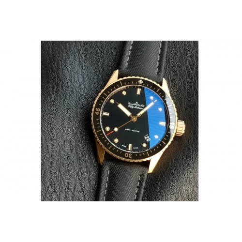 Blancpain Fifty Fathoms Bathyscape Black Ceramic Bezel RG GF 1:1 Best Edition Black Dial On Black Nylon Strap A1315