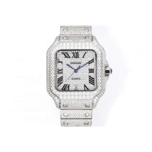 Santos de Cartier 40mm Best Edition SS Full Moissanite Diamond on MIYOTA 9015