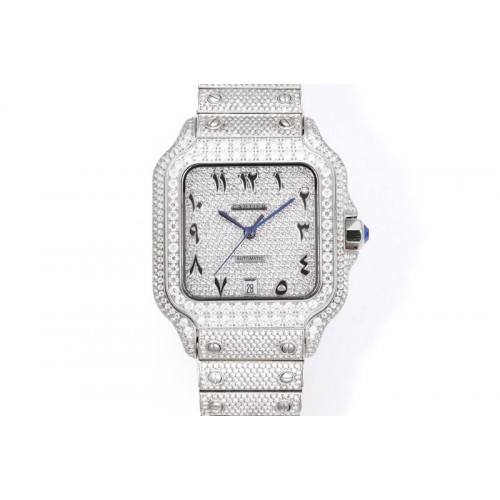 Santos de Cartier 40mm Best Edition SS Full Moissanite Diamond on MIYOTA 9015