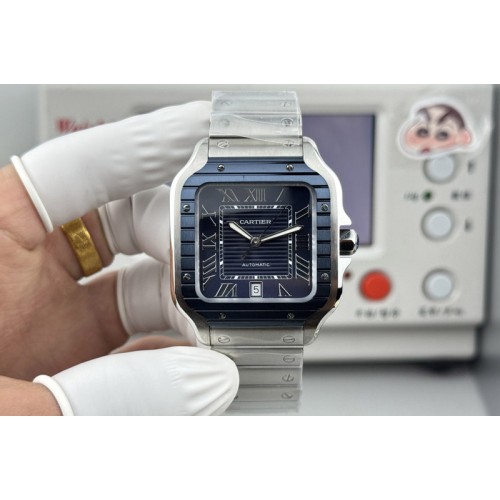 Santos de Cartier 40mm SS/Cer GF 1:1 Best Edition Blue Dial on SS Bracelet MIYOTA 9015