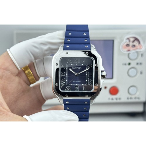 Santos de Cartier 40mm SS GF 1:1 Best Edition Blue Dial on Blue Rubber Strap MIYOTA 9015