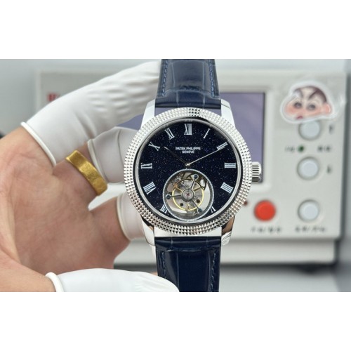 Patek Philippe Calatrava 42mm Tourbillion SS Blue Dial on Leather Strap