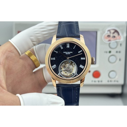 Patek Philippe Calatrava 42mm Tourbillion RG Blue Dial on Leather Strap