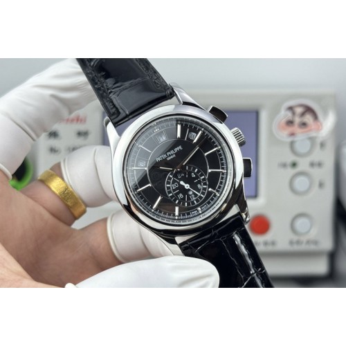 Patek Philippe Annual Calendar Complications 5205R SS 3KF Best Edition Black dial on Black leather strap A324
