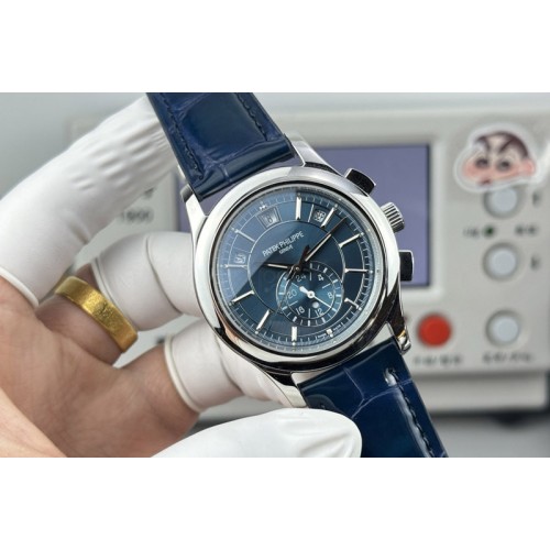 Patek Philippe Annual Calendar Complications 5205R SS 3KF Best Edition Blue dial on Blue leather strap A324