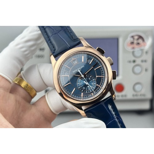 Patek Philippe Annual Calendar Complications 5205R RG 3KF Best Edition Blue dial on Blue leather strap A324