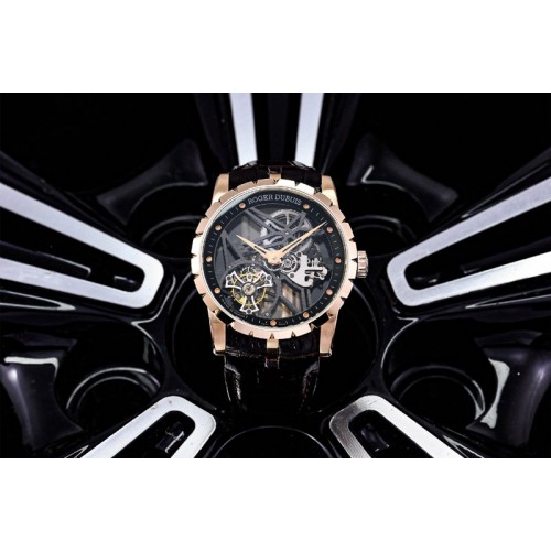 Roger Dubuis Excalibur Rddbex0393 RG Best Edition Skeleton Dial on Black Leather Strap A2136 Tourbillon