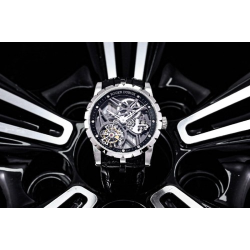 Roger Dubuis Excalibur Rddbex0393 SS Best Edition Skeleton Dial on Black Leather Strap A2136 Tourbillon