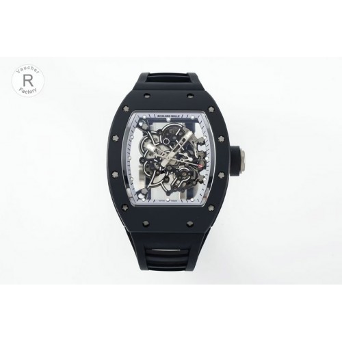 Richard Mille RM055 Black Case White Inner Bezel RF 1:1 Best Edition Skeleton Dial Black Rubber Strap RMUL2 Super Clone (Free Sp