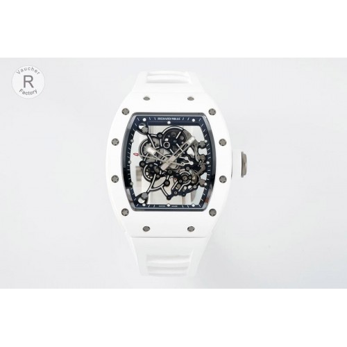 Richard Mille RM055 White Ceramic RF 1:1 Best Edition Skeleton Dial White Rubber Strap RMUL2 Super Clone (Free Sprung)