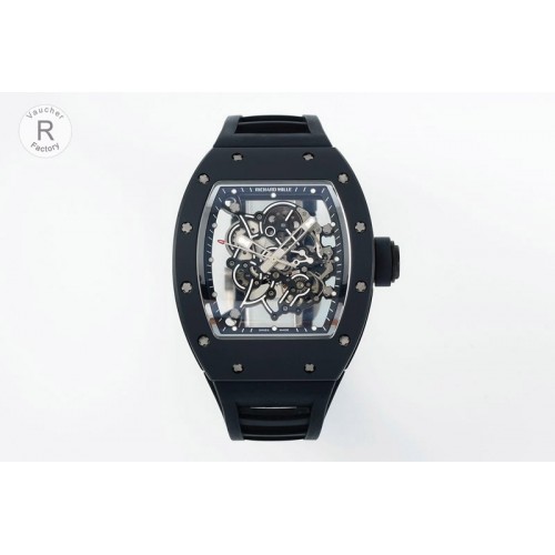 Richard Mille RM055 Black Case White Inner Bezel RF 1:1 Best Edition Skeleton Dial Black Rubber Strap RMUL2 Super Clone (Free Sp