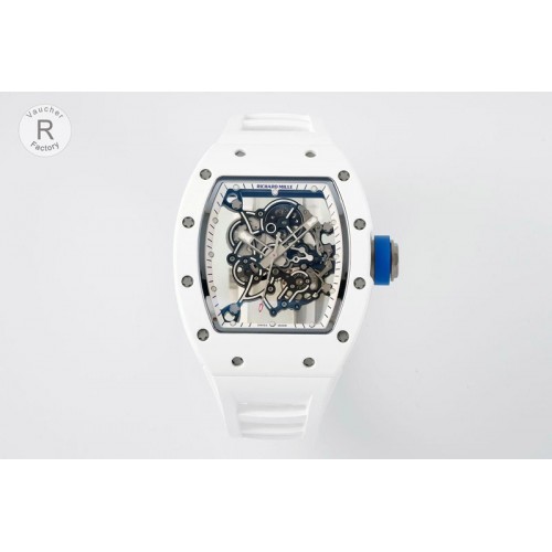 Richard Mille RM055 White Ceramic RF 1:1 Best Edition Skeleton Dial White Rubber Strap RMUL2 Super Clone (Free Sprung)
