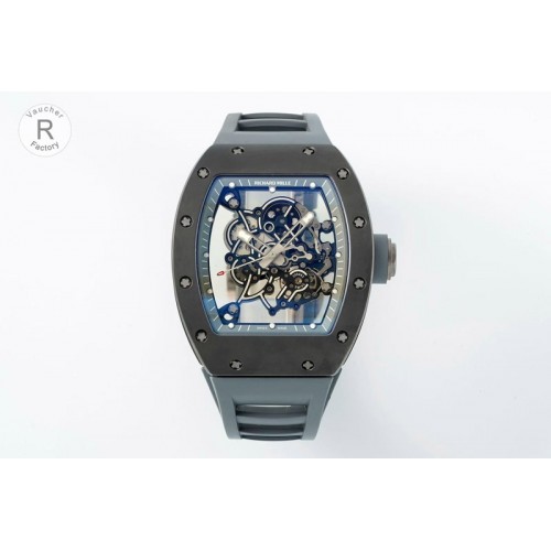 Richard Mille RM055 Gray Case RF 1:1 Best Edition Skeleton Dial Black Rubber Strap RMUL2 Super Clone (Free Sprung)