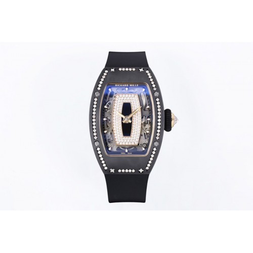 Richard Mille RM07 Ladies Black Ceramic Diamonds Bezel ZF 1:1 Best Edition Black Dial on Black Rubber Strap CRMA2 Clone