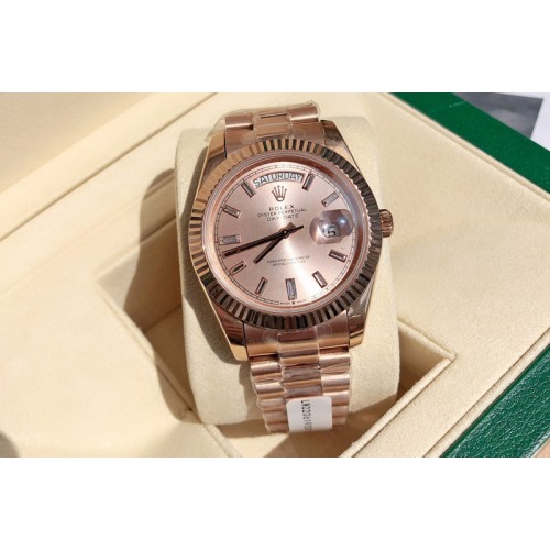 Rolex Day Date 18K Rose Gold Wrapped(5um) 1:1 Best Edition Gold Dial on Swiss ETA-2836