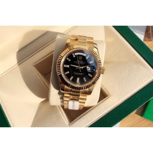 Rolex Day Date 18K Yellow Gold Wrapped(5um) 1:1 Best Edition Black Dial on Swiss ETA-2836