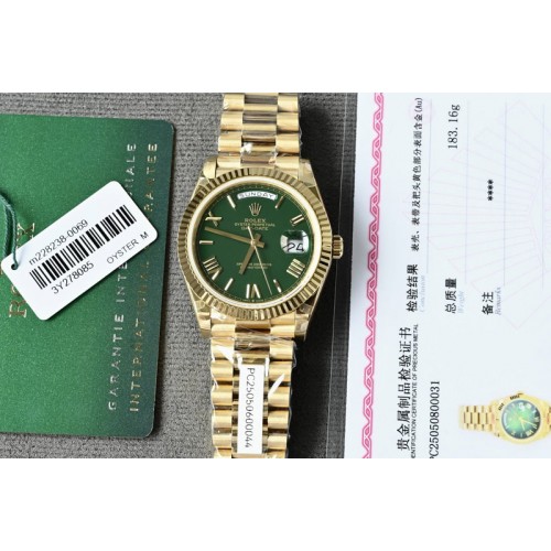 Rolex Day Date 18K Yellow Gold Wrapped(5um) 1:1 Best Edition Green Dial on Swiss ETA-2836(180g)