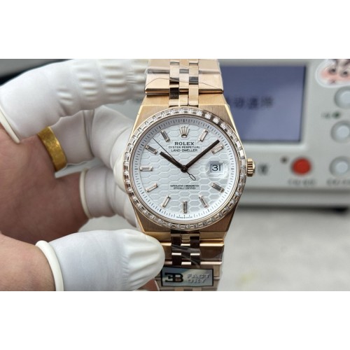Rolex Land Dweller 127385 Diamond Bezel Gain Weight RG B Factory White Dial T Diamond Marker On RG Bracelet A7135 (164g)