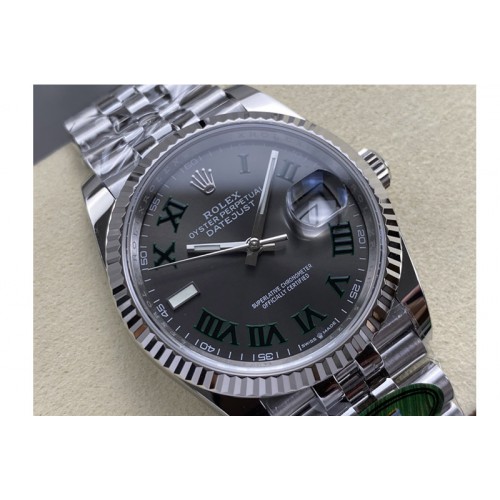 Rolex Datejust 36 126234 904L Steel AR+F 1:1 Best Edition Gray Dial Green Roman on SS Bracelet VR3235