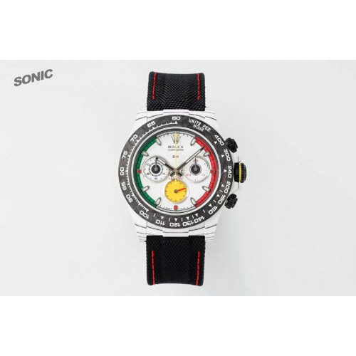 Rolex Daytona DIW Ferrari White Carbon SONIC 1:1 Best Edition White Dial on Black Nylon Strap SA4130
