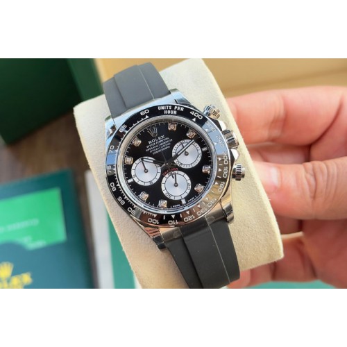 Rolex Daytona 126519 C1 1:1 Best Edition SS Black Dial White Subdial Diamond Markers On Oysterflex Strap DD4131