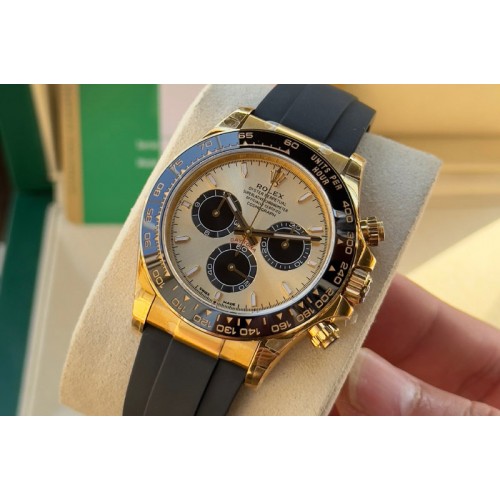 Rolex Daytona 126518 C1 1:1 Best Edition Gold Dial Black Subdial Stick Marker On Oysterflex Strap DD4131 Rolex Daytona 126518 C1 1:1 Best Edition Gold Dial Black Subdial Stick Marker On Oysterflex Strap DD4131