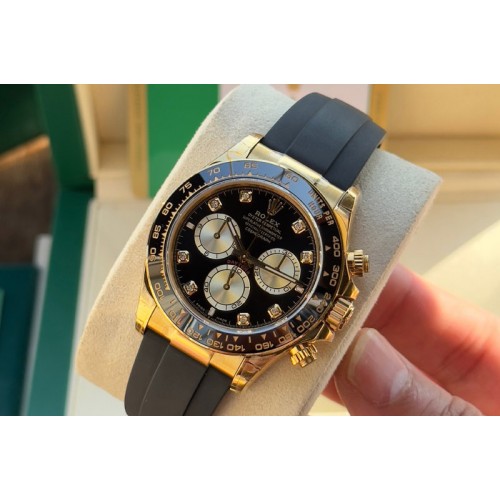 Rolex Daytona 126518 C1 1:1 Best Edition Black Dial Gold Subdial Diamond Marker On Oysterflex Strap DD4131 Rolex Daytona 126518 C1 1:1 Best Edition Black Dial Gold Subdial Diamond Marker On Oysterflex Strap DD4131