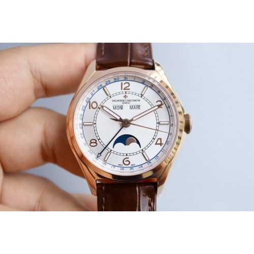 Vacheron Constantin  Fiftysix 4000E RG 40mm MX 1:1 Best Edition White Dial on Brown Leather Strap A2460
