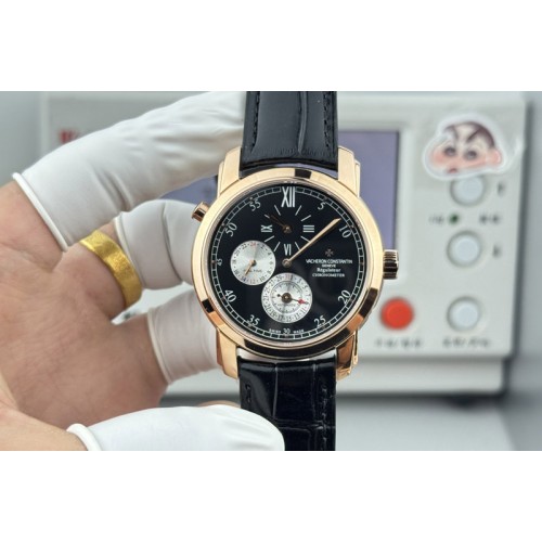 Vacheron Constantin Malte Dual Time Regulator 42005 RG Black Dial on Leather Strap VC.1206