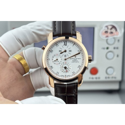 Vacheron Constantin Malte Dual Time Regulator 42005 RG White Dial on Leather Strap VC.1206