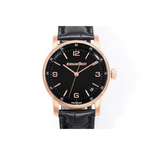 Audemars Piguet Code 11.59 RG 15210 APK 1:1 Best Edition Black Dial on Black Leather Strap SA4302 Super Clone