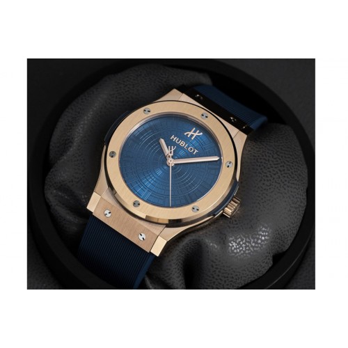 Hublot Classic Fusion 42mm RG JJZF 1:1 Best Edition Blue Textured Dial On Blue Rubber Strap Asian SW300