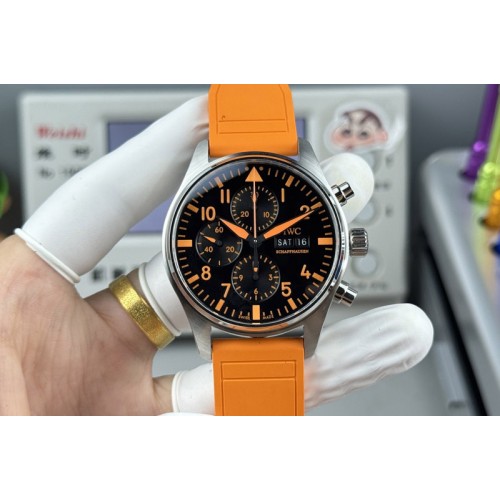 IWC Pilot Chrono IW388108 1:1 Best Edition Black Dial on Orange  Rubber Strap SA69385 Super Clone