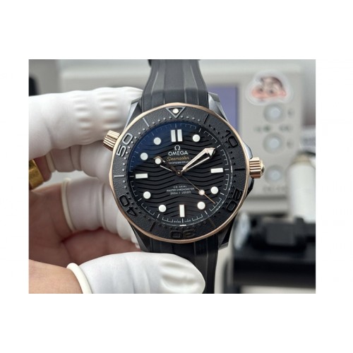 Omega Seamaster 300m 43.5mm Black Ceramic ORF 1:1 Best Edition RG Bezel on Black Rubber Strap OR8806 Super Clone