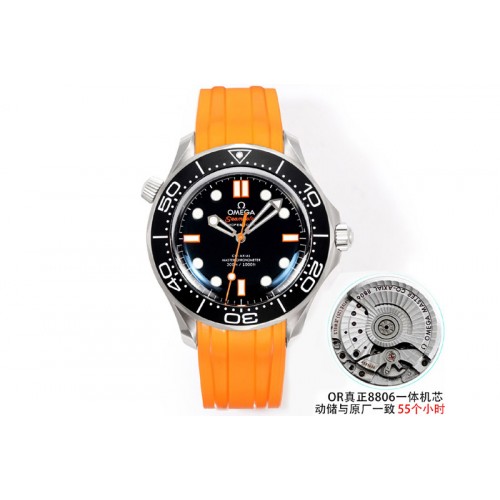 Omega Seamaster 300M Diver 42mm Orange Second Hand SS ORF Best Edition Black Dial On Orange Rubber band SuperClone 8806