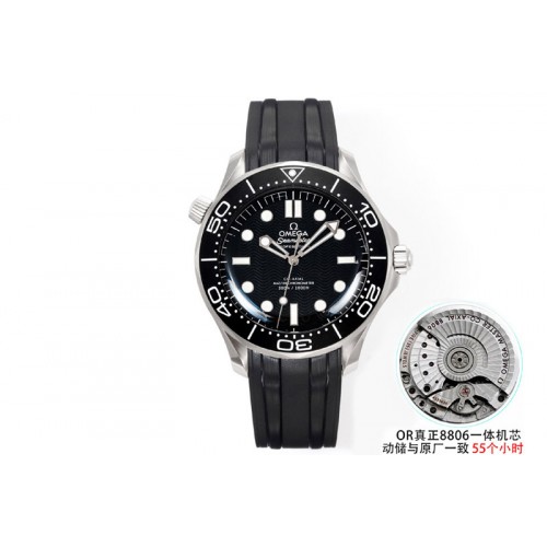 Omega Seamaster 300M Diver 42mm SS ORF Best Edition Black Wave Texture Dial On Black Rubber band Super Clone 8806
