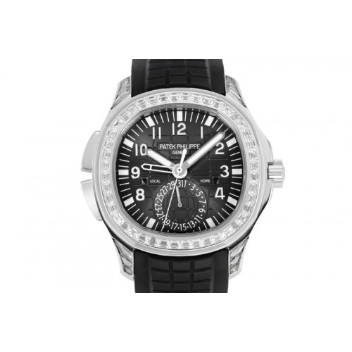 Patek Philippe Aquanaut 5164 SS PP 1:1 Best Edition Diamond Bezel Black Dial on Black Rubber Strap A324