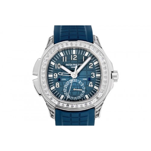 Patek Philippe Aquanaut 5164 SS PP 1:1 Best Edition Diamond Bezel Blue Dial on Blue Rubber Strap A324