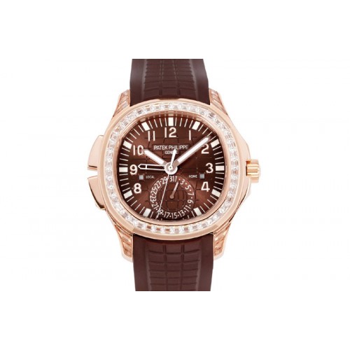Patek Philippe Aquanaut 5164 RG PP 1:1 Best Edition Diamond Bezel Brown Dial on Brown Rubber Strap A324