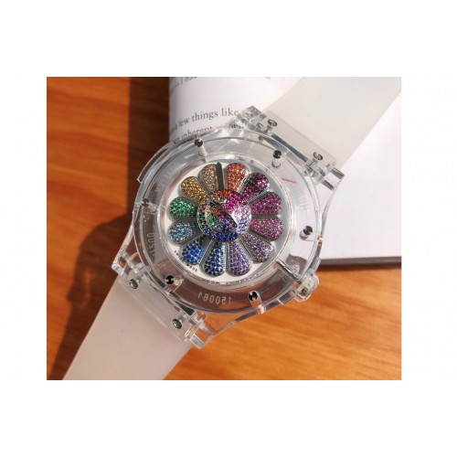 Hublot 507.JX.0800.RT.TAK21 Classic Fusion Takashi Murakami Sapphire Rainbow on White Rubber Band Hub1214