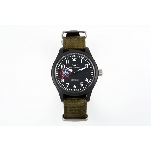 IWC Mark XVIII Top Gun "SFTI" Black Ceramic IW324712 ZF 1:1 Best Edition on Green Nylon Strap A32111