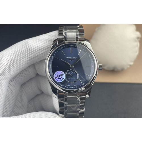 Longines Master Moonphase SS APSF 1:1 Best Edition Blue Stick Dial on SS Bracelet AL899