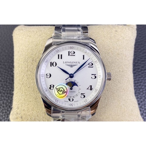 Longines Master Moonphase SS APSF 1:1 Best Edition White Numeral Dial on SS Bracelet AL899