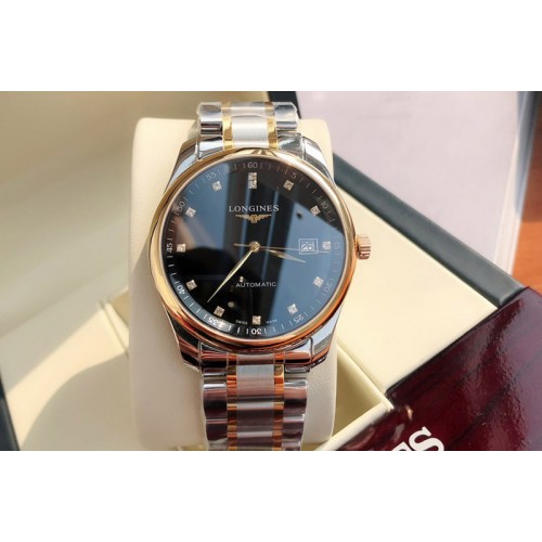 Longines Master Day Date SS 1:1 Best Edition Black Textured Dial on SS/RG Bracelet SW200