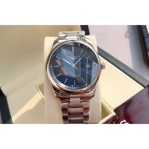 Longines Master Day Date SS 1:1 Best Edition Blue Textured Dial Stick Marker on SS Bracelet SW200