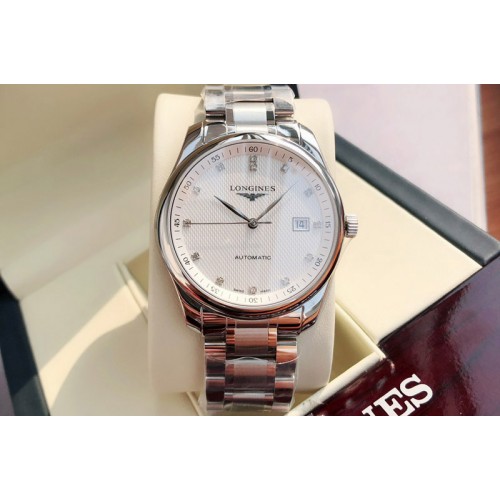 Longines Master Day Date SS 1:1 Best Edition White Textured Dial Diamond Marker on SS Bracelet SW200